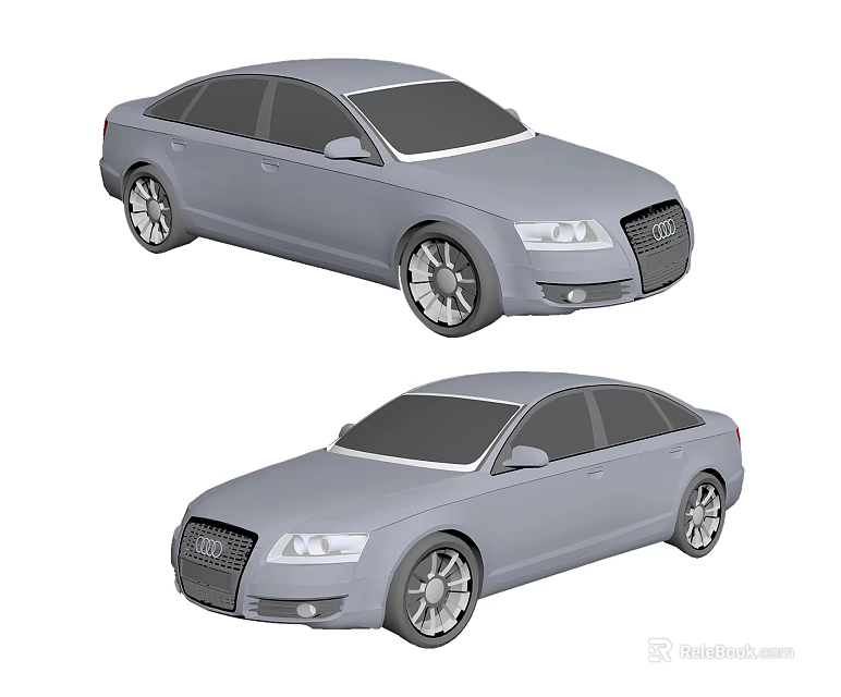 Two Gray Modern Sedan Cars With Detailed 3D Render In Different Angles 3d model 
