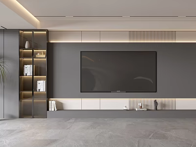 Modern Minimalist TV Wall Design With LED Lighting And Display Shelves 3d model