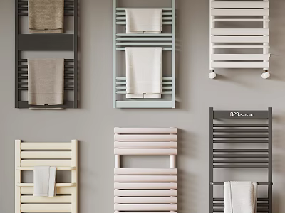 Modern Bathroom Wall Decor with Colorful Towel Racks in Various Designs 3d model