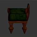 Vintage Chaise Lounge With Green Upholstery And Wooden Carved Frame