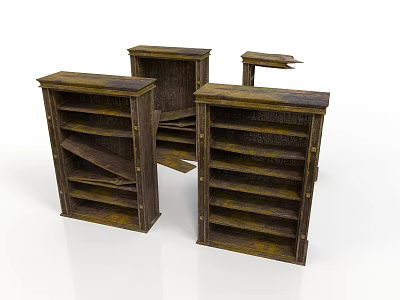Rustic Wooden Bookshelves With Multiple Open Shelves For Home Organization 3d model