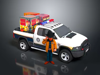 Toy Police Truck With Police Lights Colored Box In Truck Bed And Toy Figure 3d model
