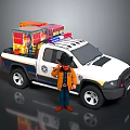 Toy Police Truck With Police Lights Colored Box In Truck Bed And Toy Figure