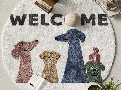 Round Carpet With Welcome Text And Cute Dog Patterns Design 3d model