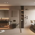 Modern Bathroom Interior Design With Bathtub Shower Vanity Mirror And Storage Cabinets