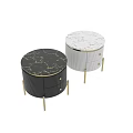 Round Dark Chest of Drawers with Vertical Striped Design Marble Top and Gold Metal Legs