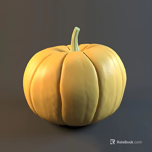 Vibrant Yellow Pumpkin With Green Stem Whole Round Shape And Smooth Texture 3d model