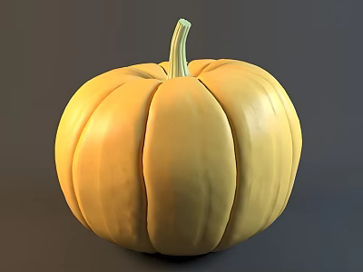 Vibrant Yellow Pumpkin With Green Stem Whole Round Shape And Smooth Texture 3d model