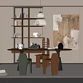 Modern Restaurant Interior With Round Wooden Table Unique Chairs Pendant Light And Artwork