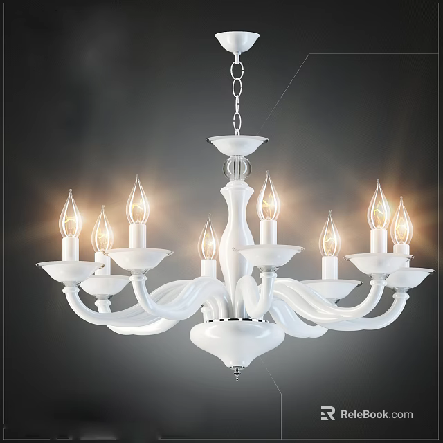 Elegant White Chandelier With Curved Arms And Lit Candle Shaped Bulbs Design 3d model 