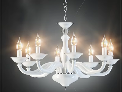 Elegant White Chandelier With Curved Arms And Lit Candle Shaped Bulbs Design 3d model
