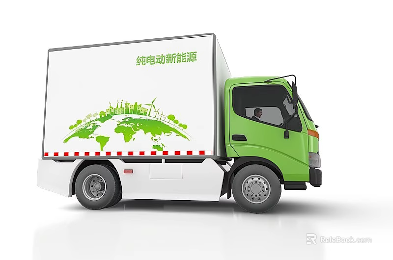 Industrial Equipment Pure Electric New Energy Truck With Green World Map And City Elements 3d model 