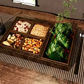 Chinese Traditional Decorative Ornament Set with Wooden Tray Nuts Zongzi Bamboo and Tea Set