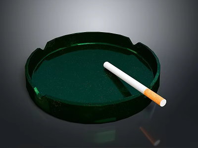 Green Round Glass Ashtray With White Cigarette On Dark Background 3d model