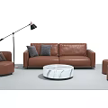 Modern Leather Sofa And Coffee Table Set With Marble Top Stools And Floor Lamp 3d model