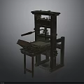 Ancient Wooden Printing Press Equipment With Mechanical Lever And Platform