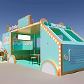 Colorful Ice Cream Stand With Light Blue Orange Decor And String Lights