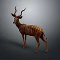 Greater Kudu Antelope With Striped Body Standing On Gray Background Featuring Long Curved Horns
