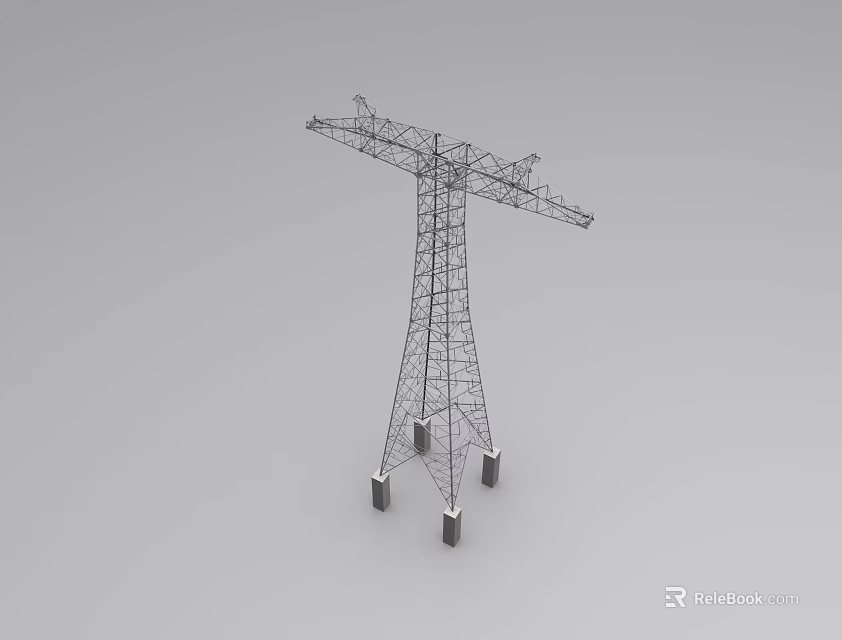 Industrial Electricity Pylon Steel Lattice Structure For High Voltage Power Transmission With Concrete Foundations 3d model 