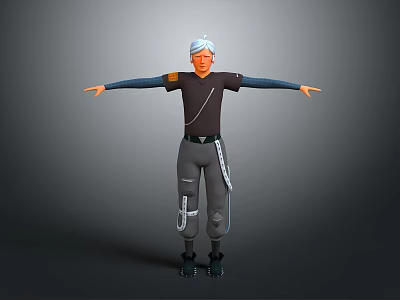 White Haired Character In Brown Outfit Standing With Fantasy Creature In Extended Arms Pose 3d model