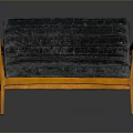 Modern Teal Upholstered Pleated Sofa With Orange Metal Armrests And Legs