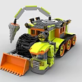 Building Blocks Construction Vehicle Yellow Green Gray Bulldozer with Shovel Tracks Mechanical Arm