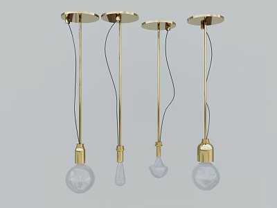 Four Modern Minimalist Pendant Lights With Golden Metal Frames And Transparent Glass Bulbs 3d model