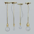 Four Modern Minimalist Pendant Lights With Golden Metal Frames And Transparent Glass Bulbs