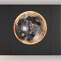 Modern Dark Wall Backdrop With Realistic Glowing Moon Design And Textured Panels