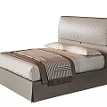 Modern Double Bed With Textured Headboard White Linens And Striped Bedspread 3d model