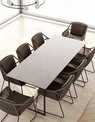 Modern outdoor dining table and chair combination 3d model