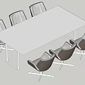 Modern White Conference Table With Six Gray Chairs And Metal Legs Design