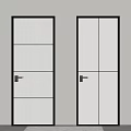 Modern Interior Hinged Doors With Black Frames And Ribbed Glass Design 3d model