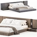 Modern Double Bed With Upholstered Headboard Gray Frame White Pillows And Storage Drawers 3d model