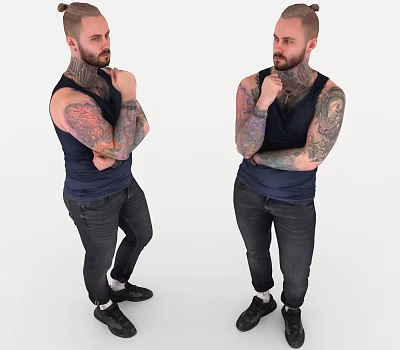 Tattooed Male In Sleeveless Top Two Poses With Crossed Arms And Jeans 3d model