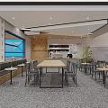 Basketball Gym Interior With Wooden Court Team Banners Scoreboard And Ceiling Lights