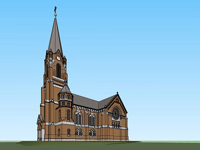 Gothic Style Commercial Complex With Red Brick Exterior Spire And Architectural Windows 3d model