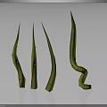 Four Green Curved Plants With Red Dots Arranged On Gray Background Shiny Surface