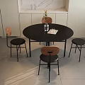Modern Black Round Dining Table Set With Wooden Back Chairs And Marble Countertop