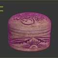 Handcrafted Circular Wooden Box With Intricate Floral Carvings And Natural Texture