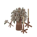 Elegant Decorative Ornament Set With White Flowers Copper Vase White Candles And Copper Candle Holders