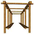 Wooden Pergola Structure With Beams Columns Under Blue Sky And Clouds