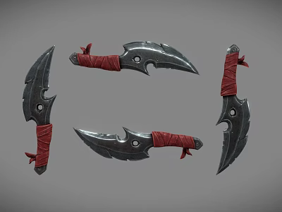 Sharp Curved Metal Daggers With Red Wrapped Handles And Claw Like Blades 3d model Sharp Curved Metal Daggers With Red Wrapped Handles And Claw Like Blades 3d model