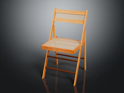 Wooden Folding Chair With Rattan Woven Seat And Backrest Minimalist Style 3d model