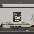 Modern Living Room Interior With Beige Sofa Black Coffee Table Abstract Painting And Green Plant