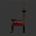 Gothic Style Chair With Ornate Carvings Red Velvet Seat And Decorative Armrests