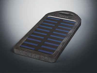 Rectangular Solar Energy Device With Blue Solar Cells And Gray Frame 3d model