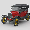 Vintage Red Car With Black Top Yellow Wheels And Classic Retro Design