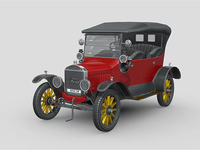 Vintage Red Car With Black Top Yellow Wheels And Classic Retro Design 3d model