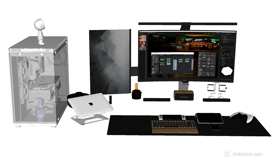 Professional Desktop Computer Setup With Monitor Keyboard Mouse Webcam Laptop And Mouse Pad 3d model 